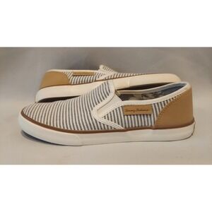 Tommy Bahama Womens Navy & White Striped Slip-On Sneakers Loafers Size 8.5